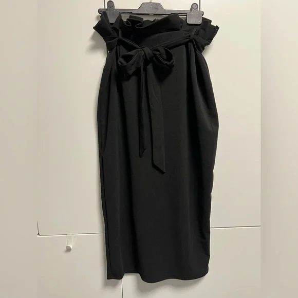 SHEIN Black Midi Pencil Skirt with Tie Front - Picture 7 of 10